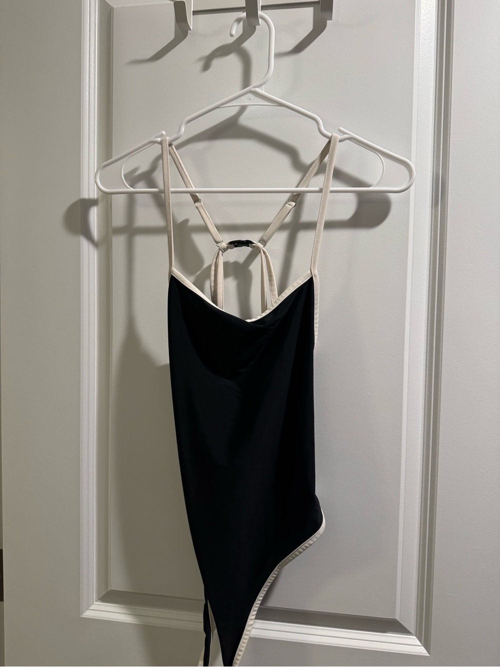 Forever 21 Black Bodysuit with Cream Trim and Strappy Back